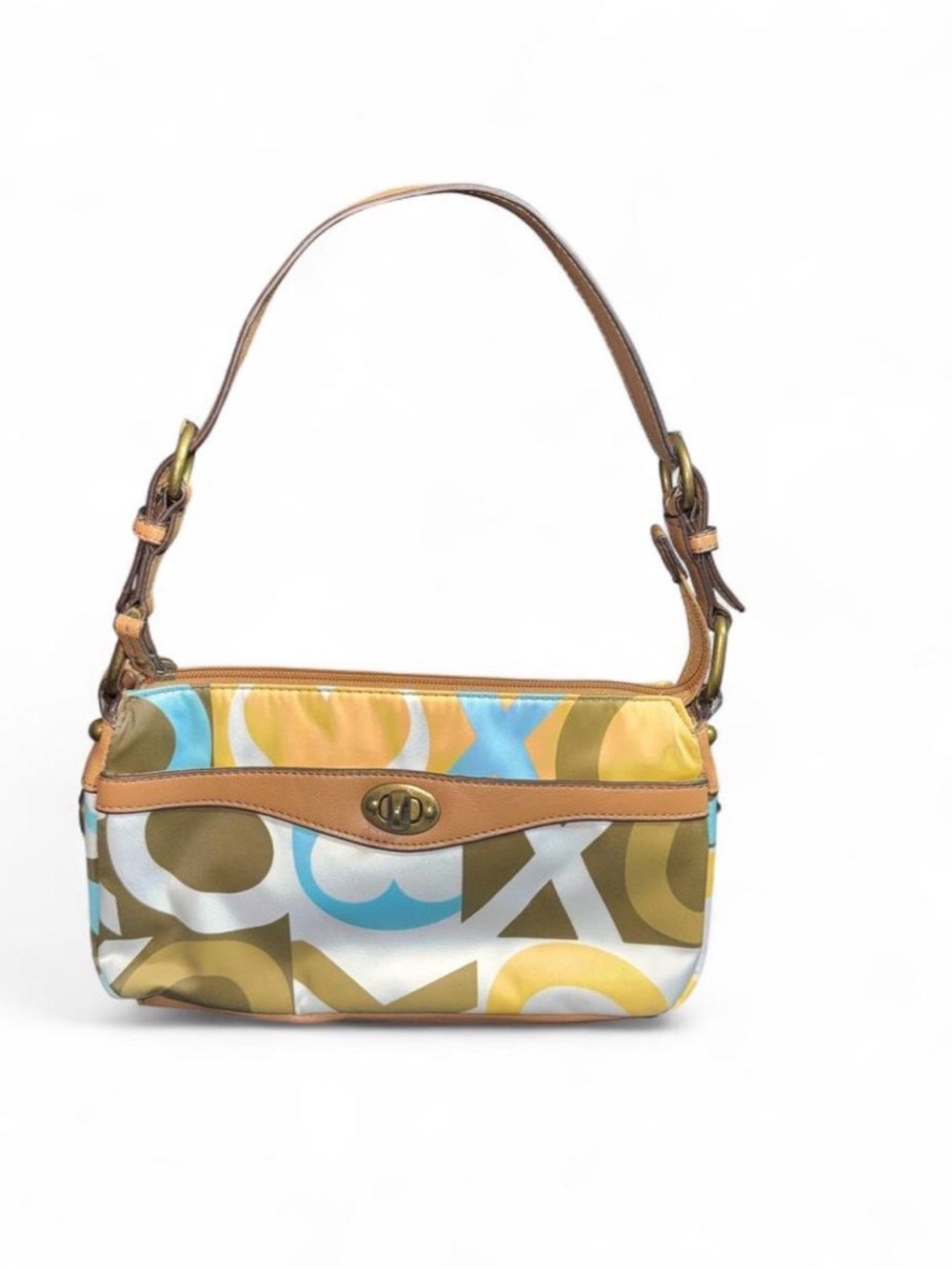 Y2K XOXO Multicolor Signature Canvas Shoulder Bag - Yellow/Blue